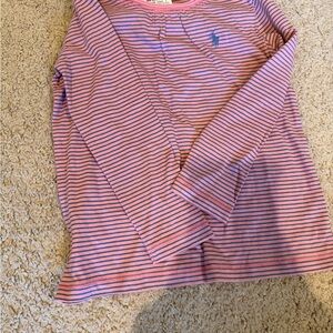 Ralph Lauren Pink and Navy Striped Long Sleeve Top with Pony Logo